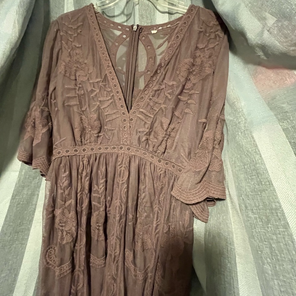 Source Unknown Pink V-Neck Flutter Sleeve Dress